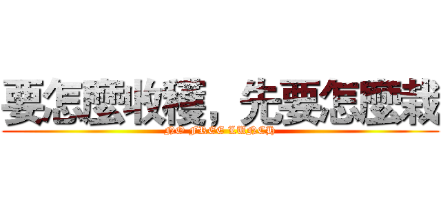 要怎麼收穫，先要怎麼栽 (NO FREE LUNCH)