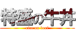 特盛の牛丼 (rice on beef)
