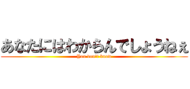あなたにはわからんでしょうねぇ (You don't know)